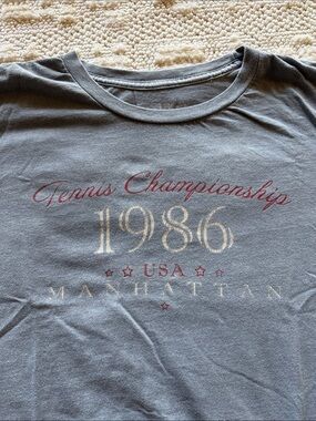 Esprit Slate Blue Short Sleeve Tee with Red and Cream Print